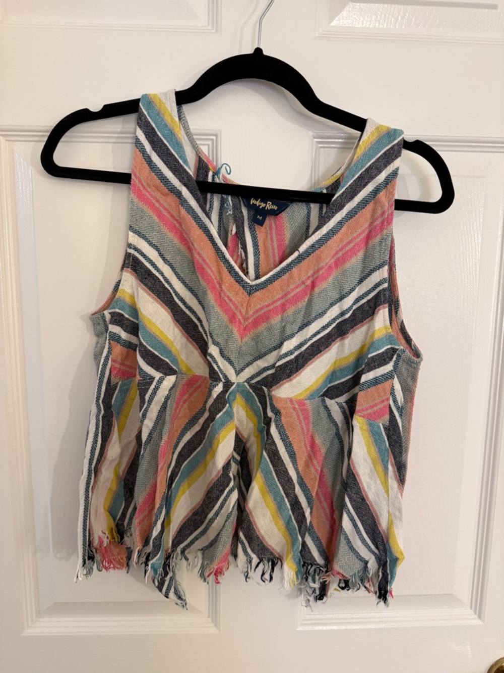Indigo Rein Multicolor Striped V-Neck Tank with Fringe